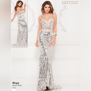 Lucci Lu Gorgeous Formal Gown Full Sequin Detailing NWT Size 2 Style # 8043